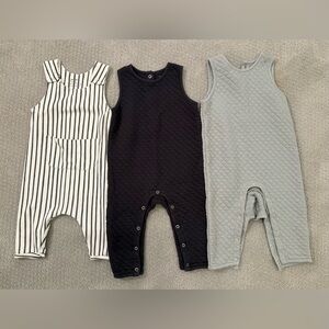 Set of Three PEHR Baby Rompers - Striped, Black, and Gray